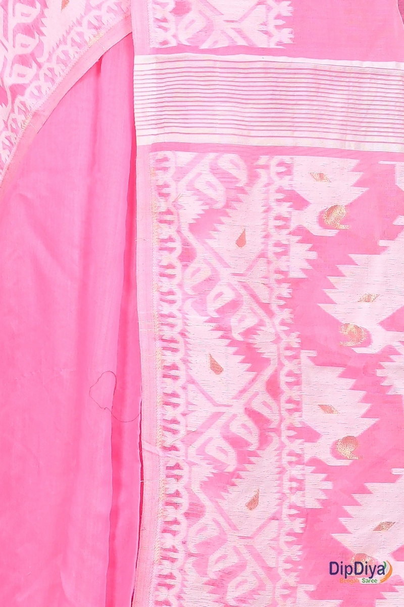 Pink White Cotton Blended Parv Jamdani Saree (560)